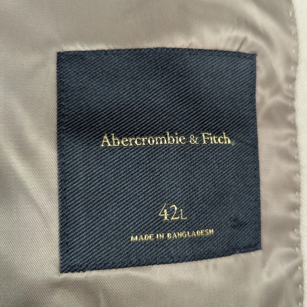 Abercrombie & Fitch Mens Collins 42L Double Breasted Linen Blend Blazer Beige